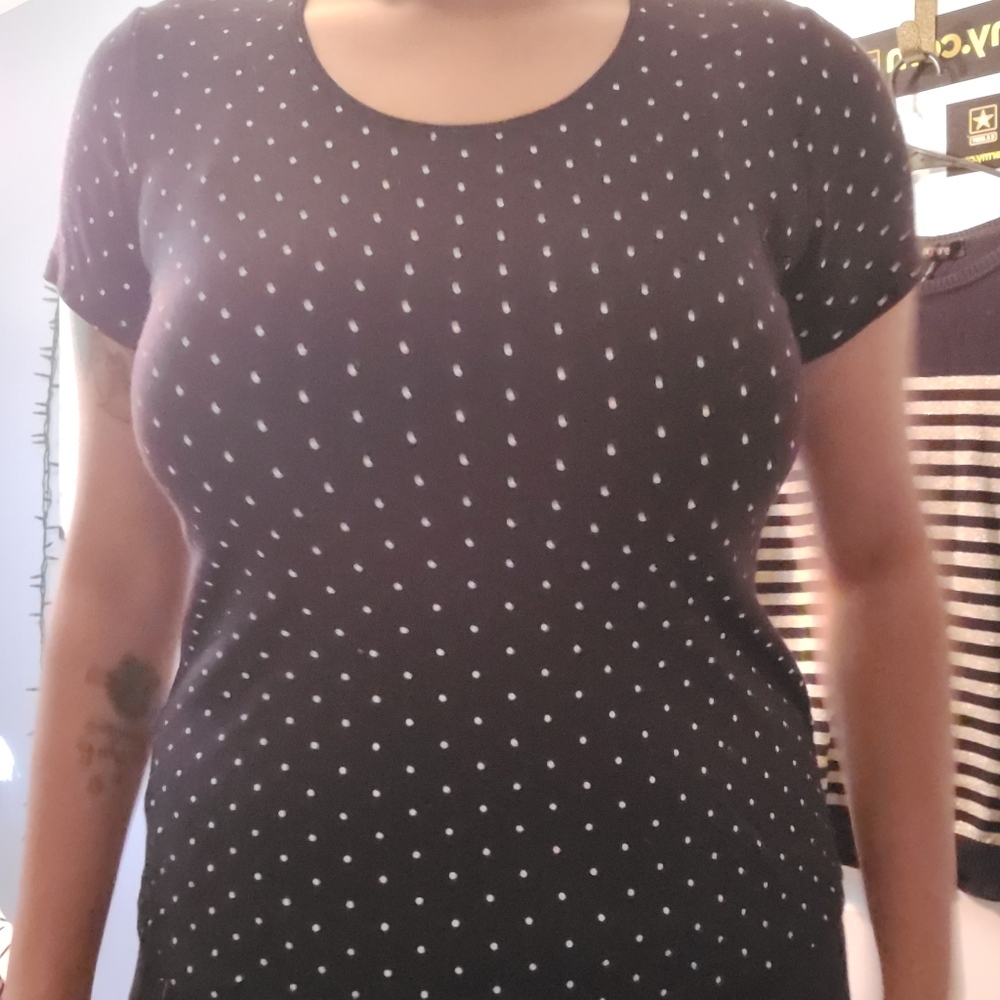 Black Karen Scott Shirt with White Polkadots